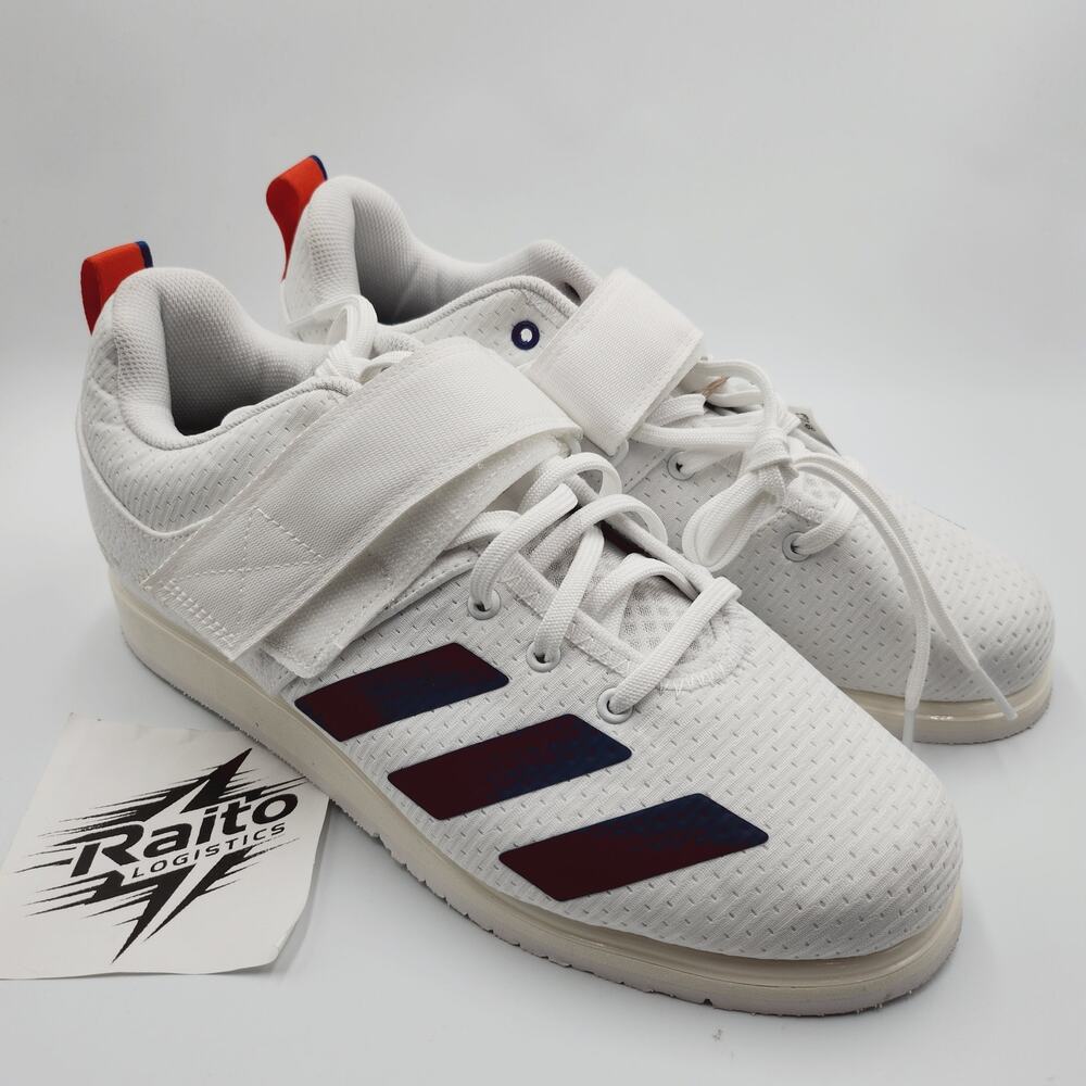 Mens Size 7 Adidas Weightlifting Shoes Powerlift 5 Cloud White Navy Blue JP9878